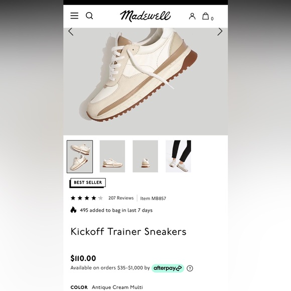 Madewell Kickoff Trainer Sneakers SZ 7 Like New Beige - Picture 6 of 6